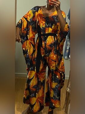 Abstract Orange & Black Wide-Leg  bubu Jumpsuit
